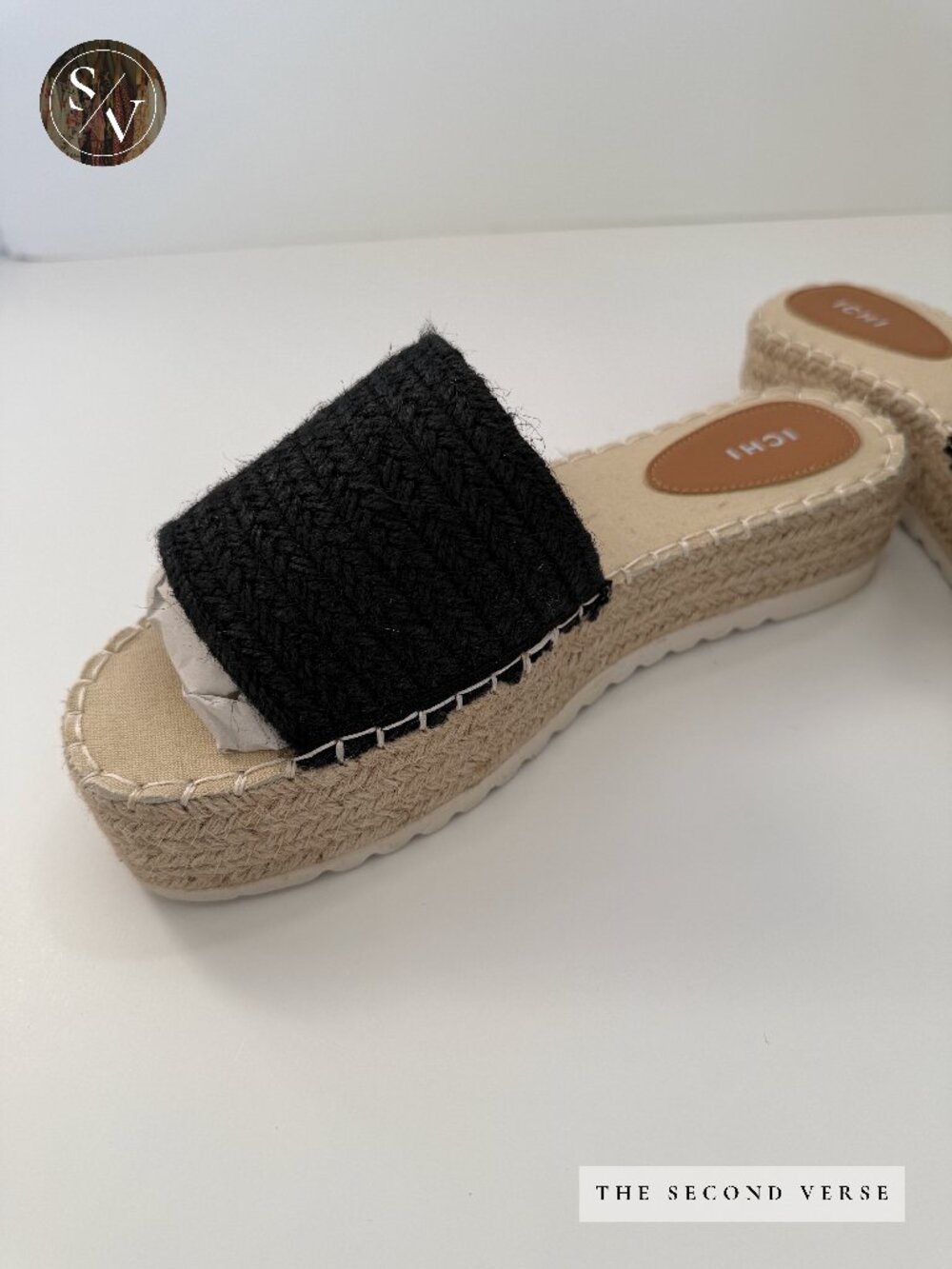 NWT ICHI Platform Slide On Comfy Sandals Natural Black Size 41 (10) - Picture 3 of 10